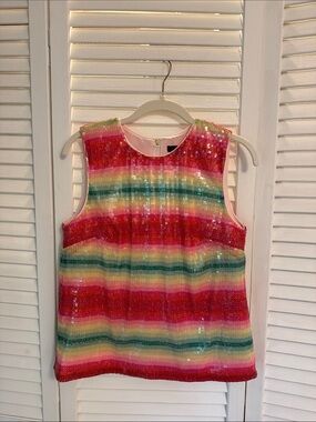 J. Crew Rainbow Sequin Striped Tank Top - Pink, Green, Yellow